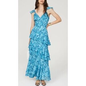 HUTCH Miah Gown Blue Floral Women Size 8 Formal‎ Summer Spring Ruffle V-Neck